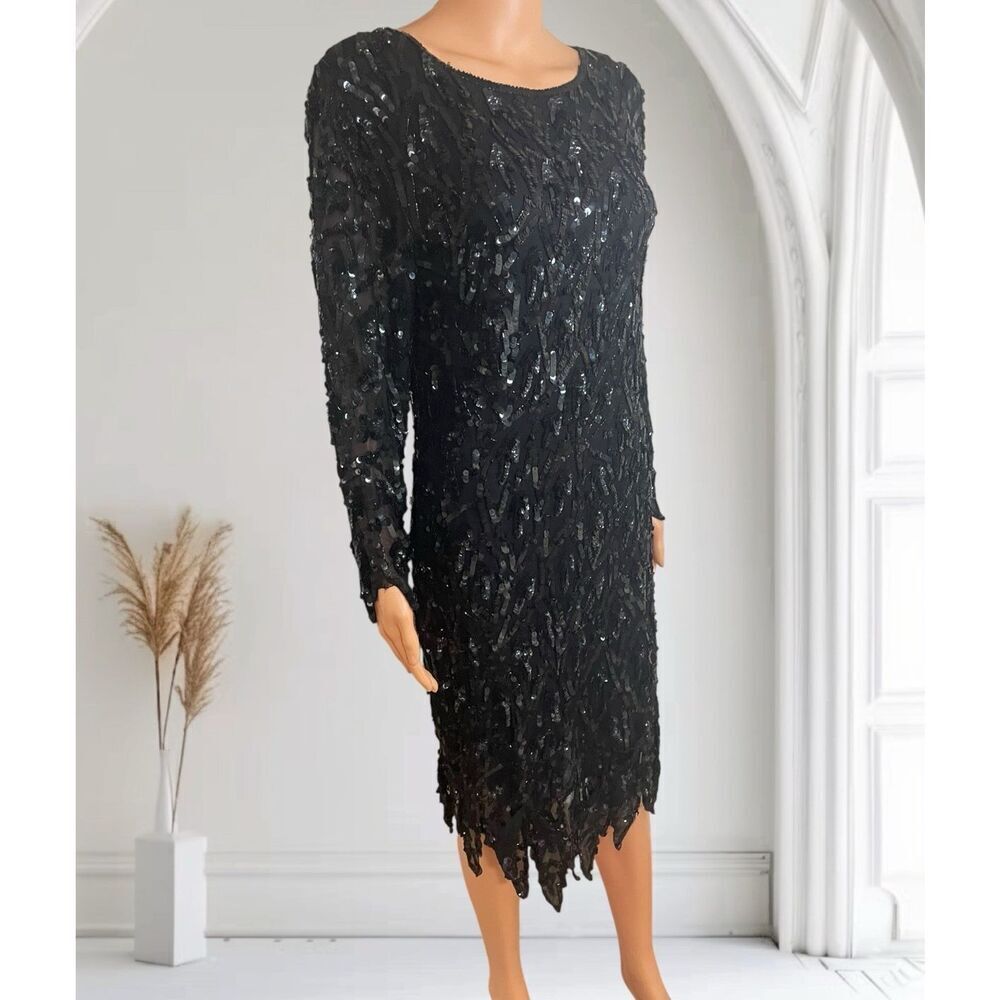 Vntg. Swee Lo black silk sequins dress
